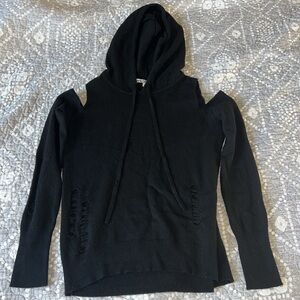 Pam & Gela distressed hooded wool sweater black size petite (small) EUC cutout